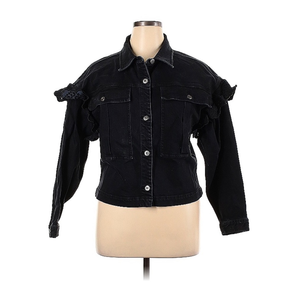 Something Navy Celeste Ruffle Denim Jacket (Black)